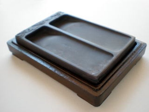 画像2: 篆刻硯 端渓 坑仔巖刻入双池硯4インチ (2)